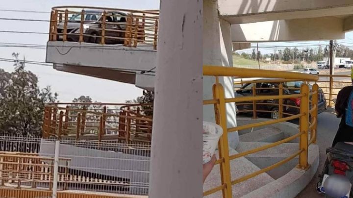 Póngale cero: Intenta cruzar puente peatonal en auto y se atora, en Irapuato