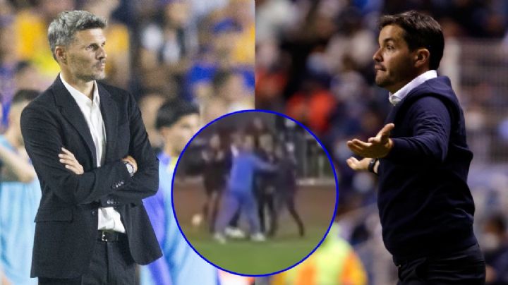 Momento exacto en que Tano le rompe la camisa a Larcamón