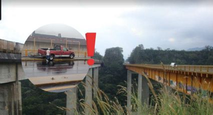 Así carro estuvo a punto de caer de puente a 120 metros en Veracruz