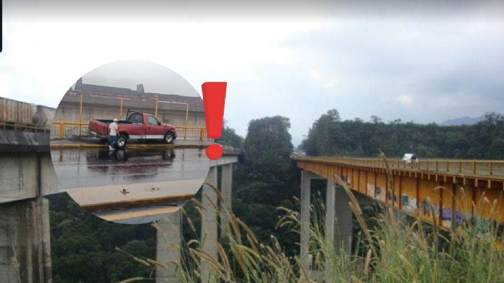 Así carro estuvo a punto de caer de puente a 120 metros en Veracruz