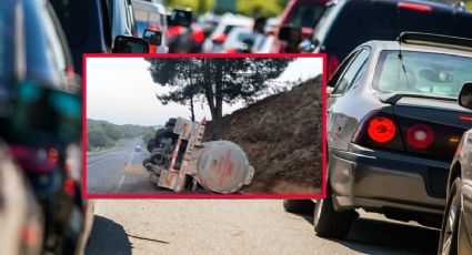 Circulación lenta en la México-Tuxpan por volcadura de pipa; extreme precauciones