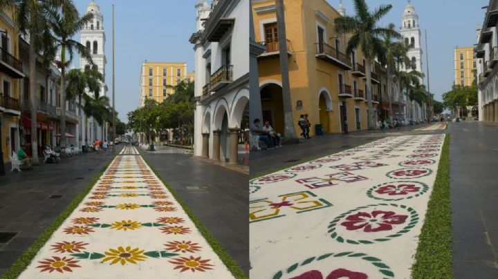 Así luce el tapete gigante que hicieron en el Zócalo de Veracruz