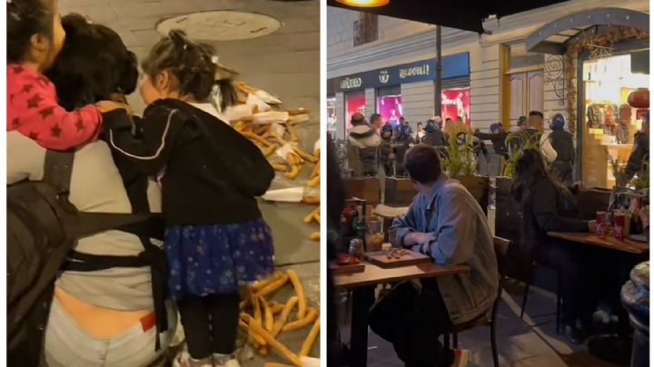 VIDEO: Frente a sus hijas, policías agreden a vendedora y le tiran su canasta de churros