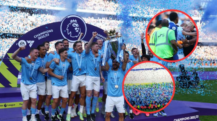 Aficionados del Manchester City invaden el campo y van sobre Haaland, tras el título de la Premier League