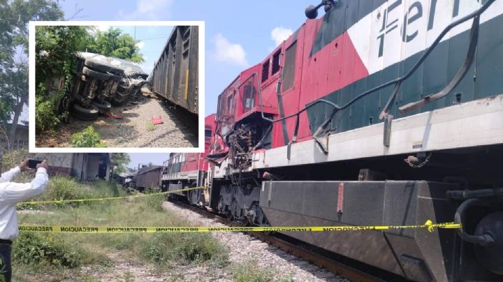 Tráiler intenta ganar el paso y es impactado por tren de Ferrosur en Oteapan