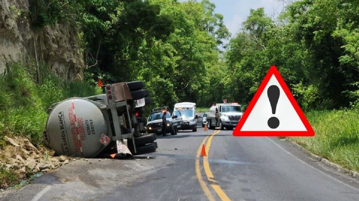 Cierran carretera Papantla-Poza Rica tras volcadura de pipa con diésel