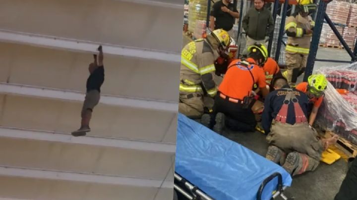 VIDEO | Migrante entra a empresa, se cuelga del techo y se arroja al vacío en Nuevo León
