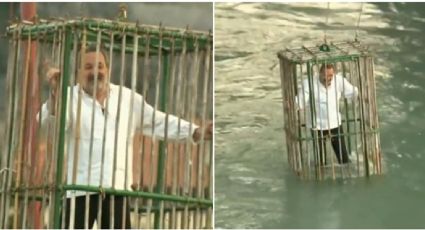 VIDEO | En jaula y en el agua, así castigan a políticos incumplidos en este país
