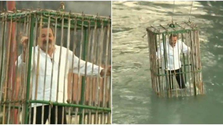 VIDEO | En jaula y en el agua, así castigan a políticos incumplidos en este país