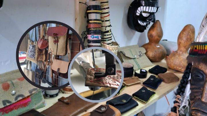 Con la máquina de su bisabuela, Emmanuel vende artesanías a turistas en Xico