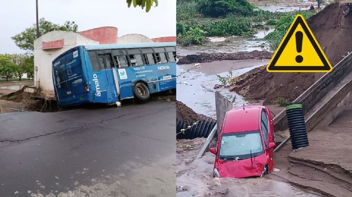 Lluvia en Veracruz: socavones en Torrentes y Lomas 4 se tragan auto y urbano
