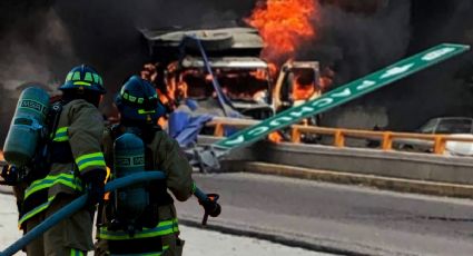 Fuerte accidente en la Pachuca-Ciudad Sahagún; se incendia camión de volteo