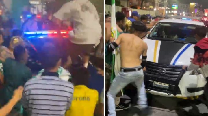 Brincan sobre patrulla y la maltratan para festejar el triunfo del León