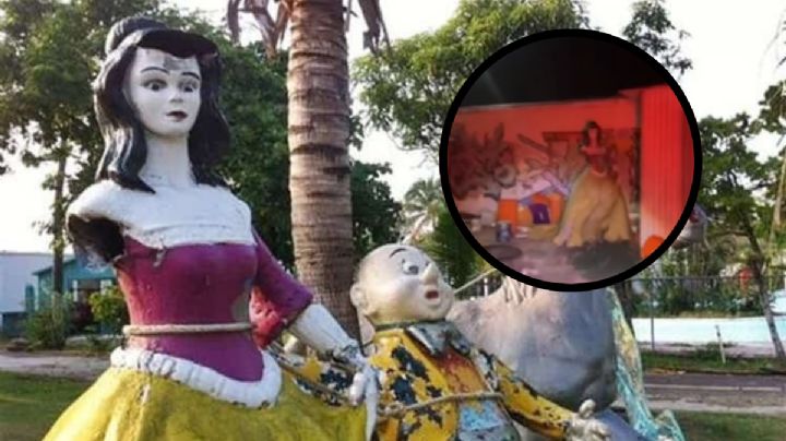 VIDEO: Graban a estatua de Blanca Nieves caminando en Reino Mágico de Veracruz