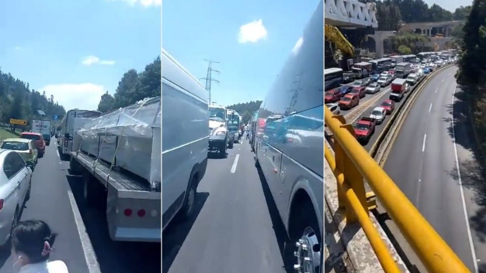 Protesta de ejidatarios en la carretera México-Toluca provoca congestión vial importante; exigen el cese a la tala e invasión en reservas ecológicas