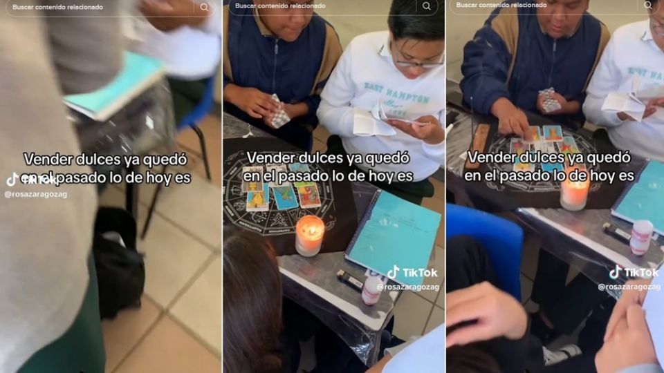 En redes sociales circula un video en donde un alumno, en lugar de recurrir a la venta de golosinas, decidió hacer la lectura del tarot en sus ratos libres