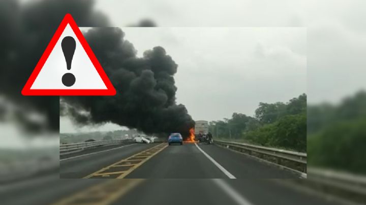 Fuerte accidente en libramiento de Cardel dejó un traíler incendiado