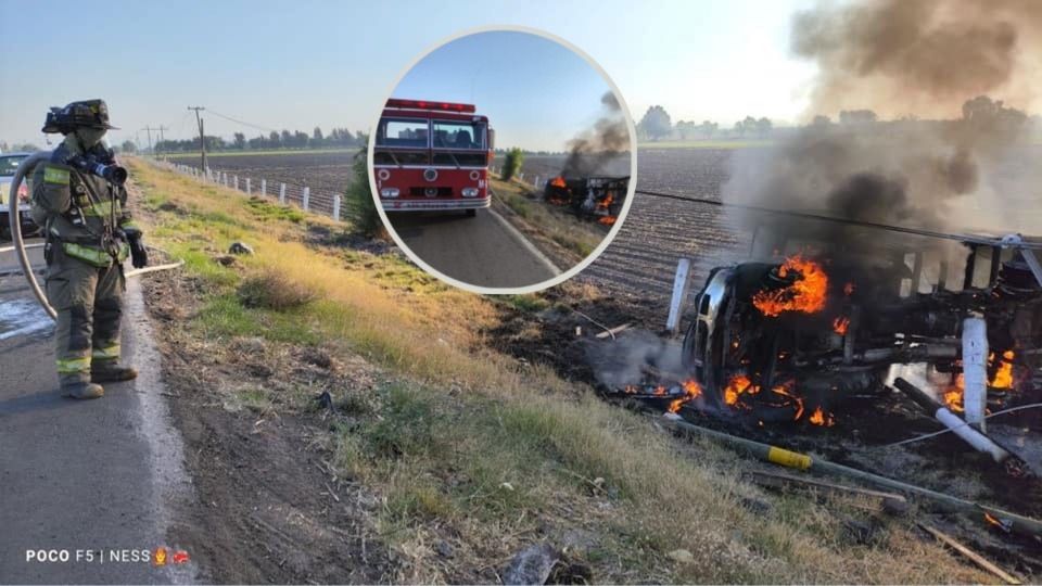 Bomberos de Villagrán y de Juventino Rosas trabajaron en equipo.