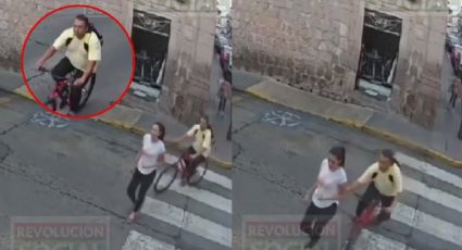 VIDEO | Exhiben a sujeto que tocó a mujer mientras andaba en bicicleta en el centro de Morelia
