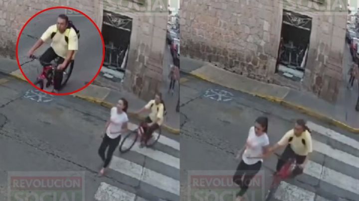 VIDEO | Exhiben a sujeto que tocó a mujer mientras andaba en bicicleta en el centro de Morelia