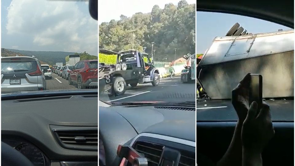 Volcadura de tráiler deja varados a automovilistas por 4 horas en la México - Cuernavaca