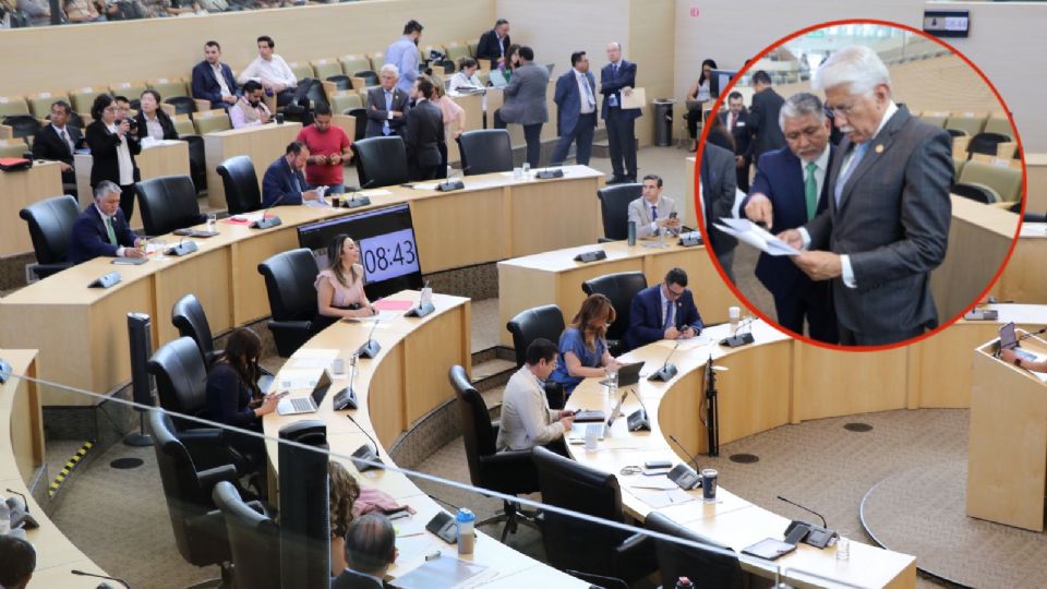 Sesión del pleno en el Congreso local. En el círculo, los diputados Alejandro Arias (PRI) y Luis Ernesto Ayala (PAN).