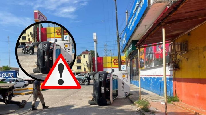 Roban camioneta con huevos en Minatitlán y terminan volcados