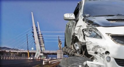 Patrulla y auto particular chocan en Puente Atirantado de Pachuca; policía resulta lesionada