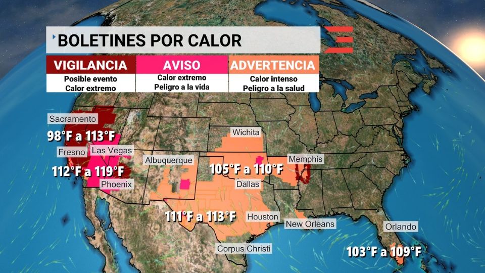 Desde el sur de Florida, en la costa sureste, hasta el suroeste del país, 80 millones de estadounidenses estaban este domingo bajo esa alerta del Servicio Nacional de Meteorología