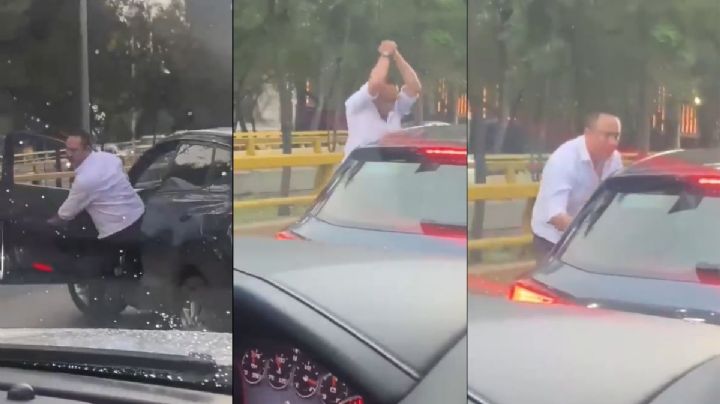 VIDEO: Con golpes y groserías, conductor daña automóvil en Río Churubusco