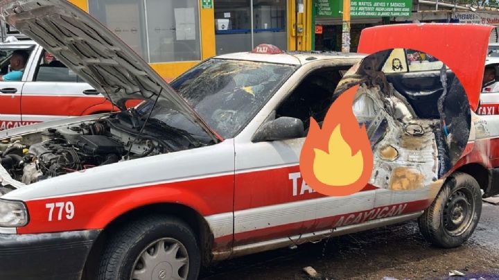 Delincuentes prenden fuego a taxi en calles de Acayucan, Veracruz
