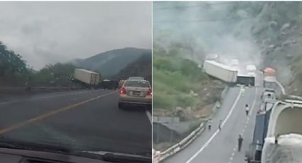 Autopista Siglo 21: Chocan dos tractocamiones de frente y bloquean circulación