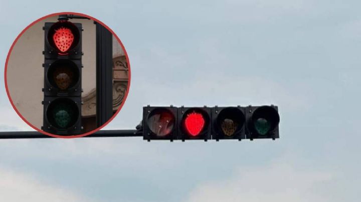 Fresáforos: En Irapuato tienen semáforos de fresa, así de orgullosos de su tierra