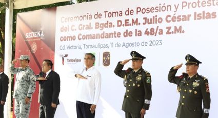 Asiste gobernador Américo Villarreal a toma de posesión del comandante de la 48/a Zona Militar