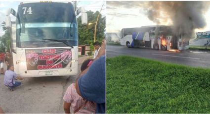 Así quedó el autobús donde viajaba equipo de futbol infantil, tras incendio