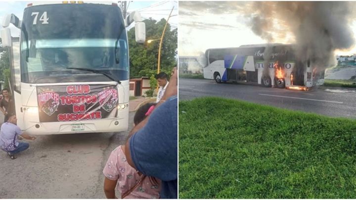 Así quedó el autobús donde viajaba equipo de futbol infantil, tras incendio