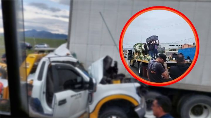 Con ataúd en grúa, despiden a chofer muerto en la México-Pachuca | FOTOS