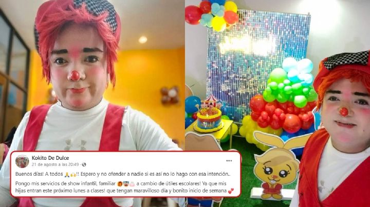 Kokito, el payasito que intercambia shows por útiles escolares para sus hijas