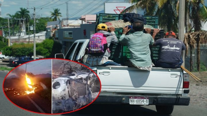 VIDEO| Con bomba molotov, incendian camión de cortadores de limón en Apatzingán