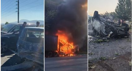 Accidentado miércoles en Hidalgo: dos carambolas y camioneta incendiada | FOTOS