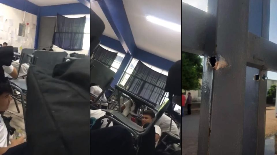 Las imágenes que circularon en redes sociales muestran cómo los estudiantes se ocultan debajo de los mesabancos, mientras se escuchan las detonaciones de arma de fuego de grueso calibre