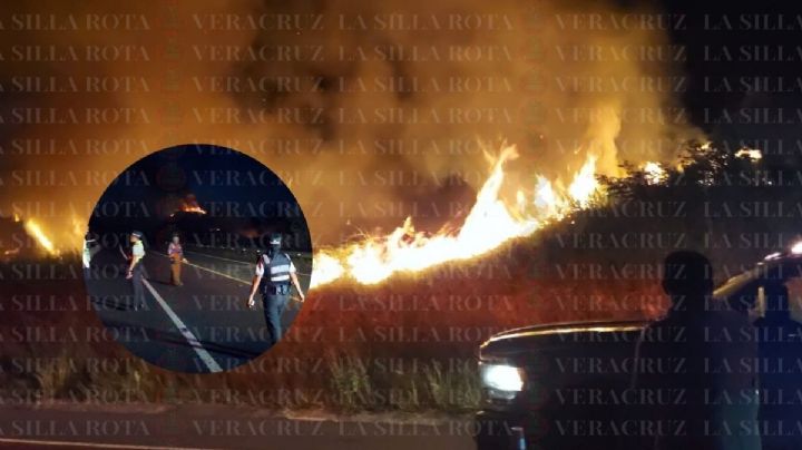 Cierran carretera Cardel - Poza Rica, por incendio de pastizal en Papantla