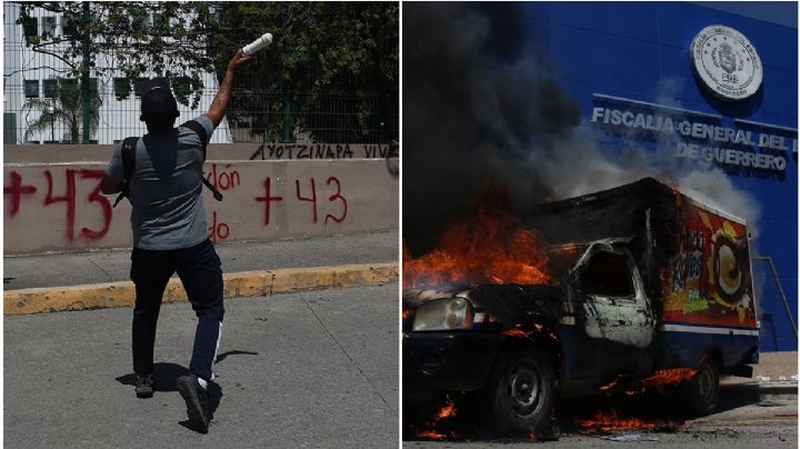 Ayotzinapa: Queman camioneta afuera de la Fiscalía de Guerrero; exigen justicia a 9 años