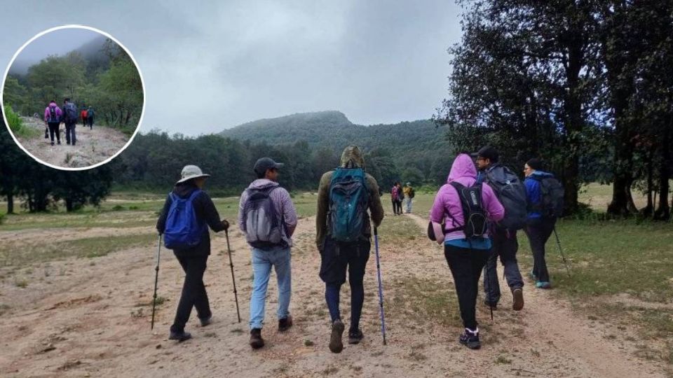 Grupo de senderistas, en la Sierra de Santa Rosa, muy bien abrigados, el pasado 10 de septiembre.