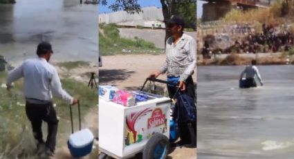 VIDEO: Paletero “todo terreno” vende congeladas a migrantes en medio del Río Bravo