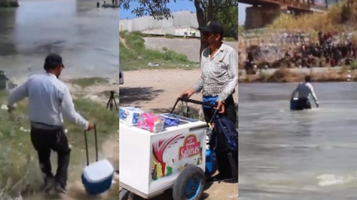 VIDEO: Paletero “todo terreno” vende congeladas a migrantes en medio del Río Bravo