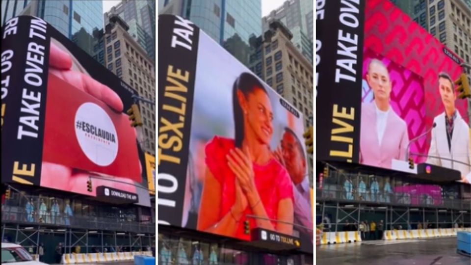 Publicidad de Claudia Sheinbaum en pantallas del Times Square