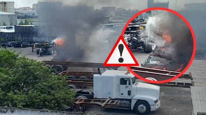 VIDEO: Se incendia tráiler dentro de bodega en el puerto de Veracruz