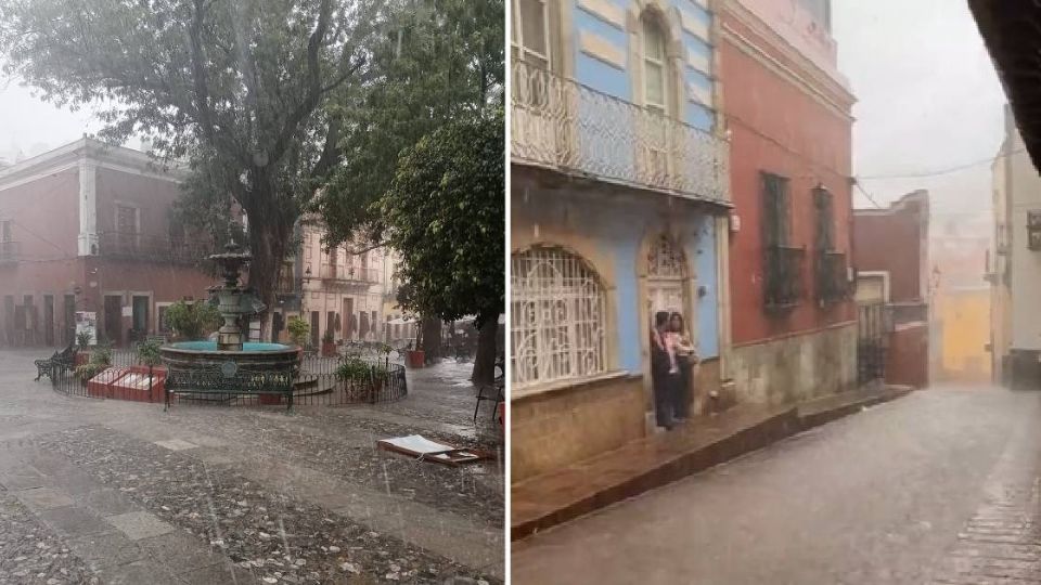 Dos aspectos de la lluvia de ayer en Guanajuato capital.
