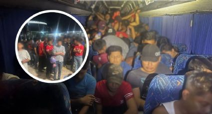 Aseguran autobús con 182 migrantes en Las Choapas; viajaban hacinados